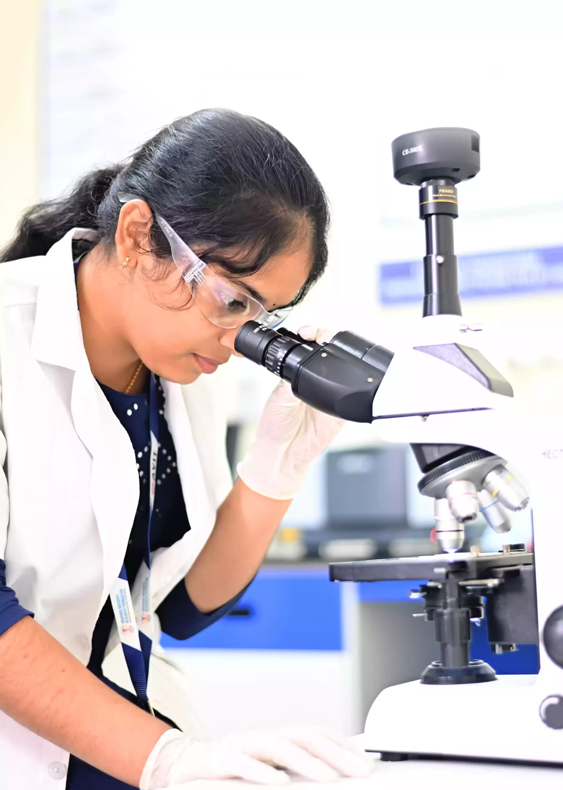 Student with microscope